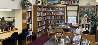 Adams Library's teens' area with desks