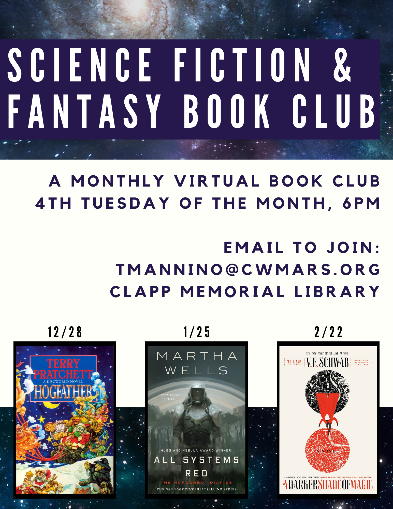 Clapp Memorial Library presents- Virtual Sci-Fi/Fantasy Book Group - Adams  Free Library